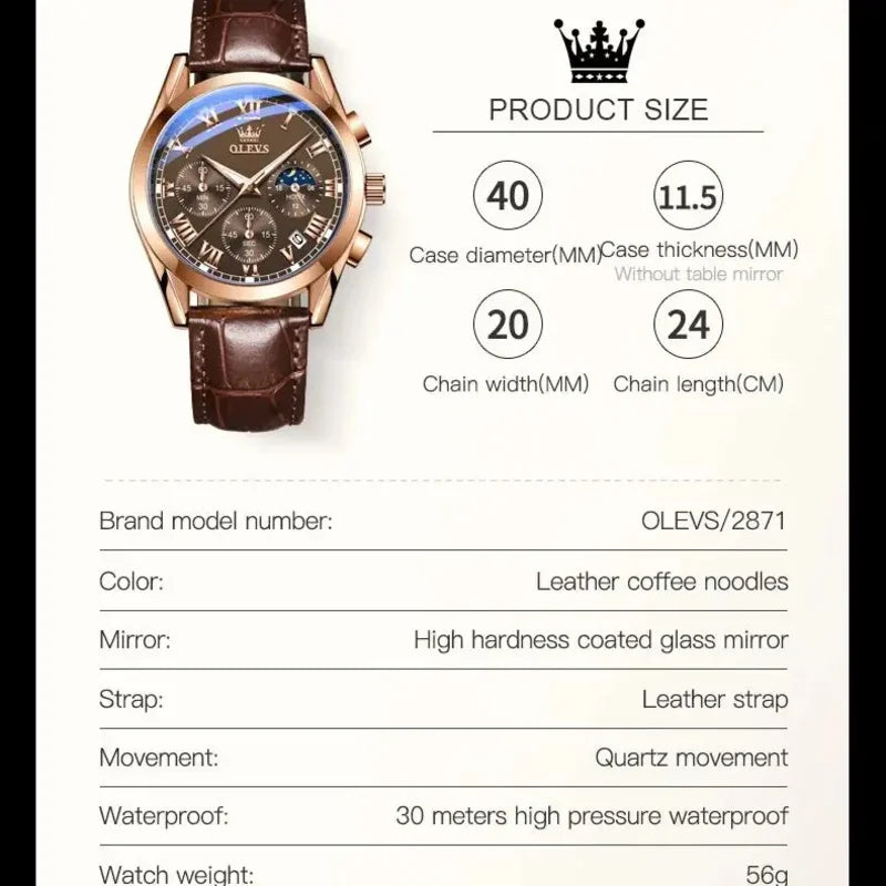 OLEVS  Relógios masculinos multifuncionais de aço inoxidável  à prova d'água.