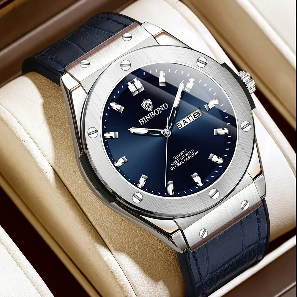 Man New Casual Business Leather Clock Men Luxury Watch Automatic Watches Mens Top Fashion Quartz Wristwatches Relojes De Hombre