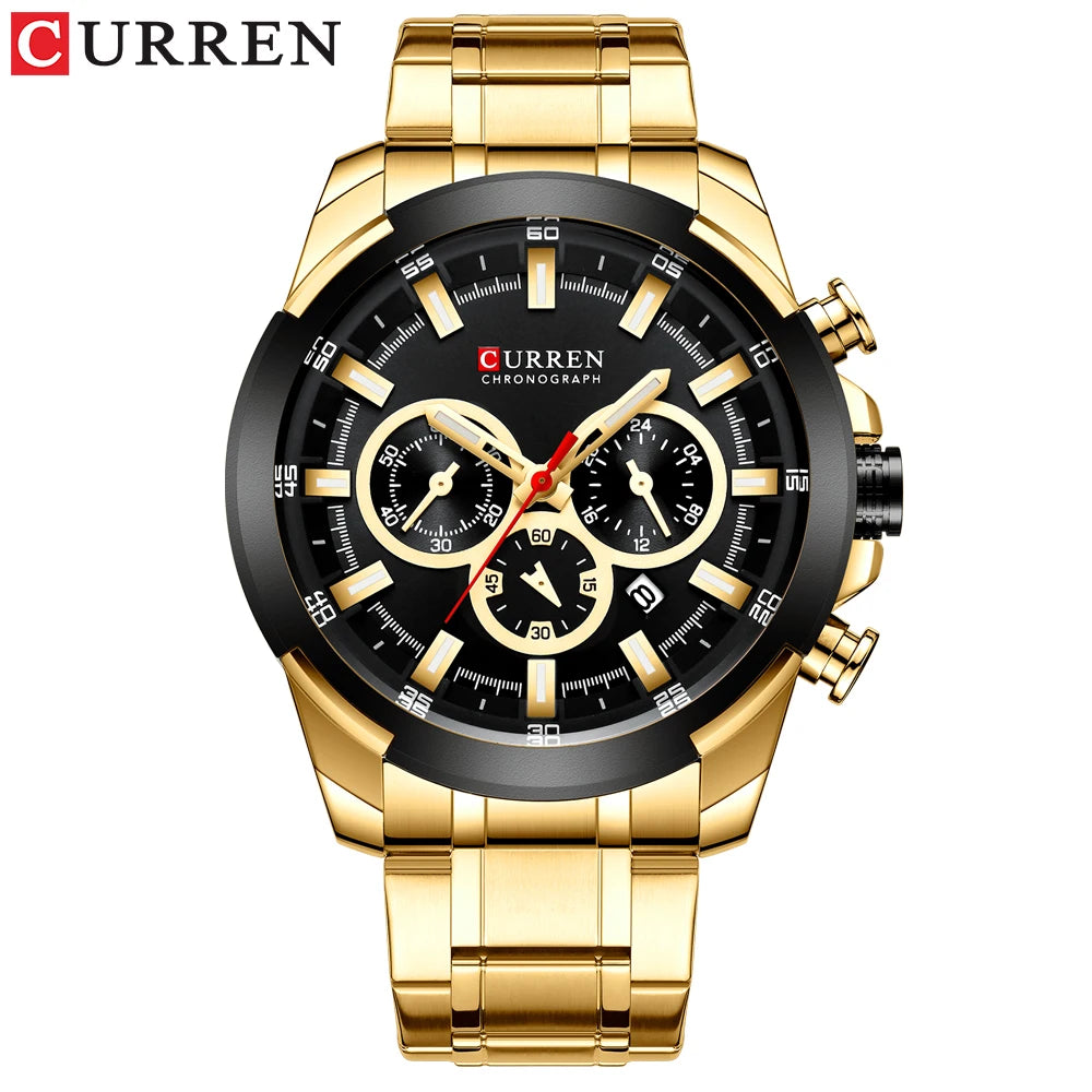 Relógio de pulso esportivo casual CURREN com pulseira de aço inoxidável e cronógrafo, relógio masculino de quartzo original de luxo