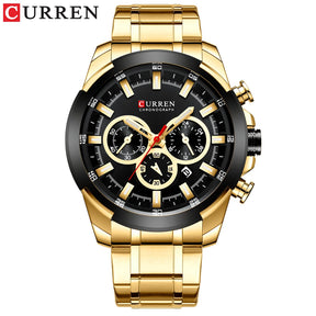Relógio de pulso esportivo casual CURREN com pulseira de aço inoxidável e cronógrafo, relógio masculino de quartzo original de luxo
