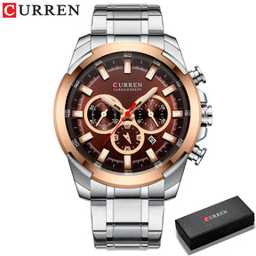 Relógio de pulso esportivo casual CURREN com pulseira de aço inoxidável e cronógrafo, relógio masculino de quartzo original de luxo
