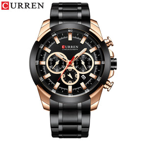 Relógio de pulso esportivo casual CURREN com pulseira de aço inoxidável e cronógrafo, relógio masculino de quartzo original de luxo