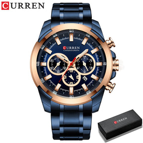 Relógio de pulso esportivo casual CURREN com pulseira de aço inoxidável e cronógrafo, relógio masculino de quartzo original de luxo