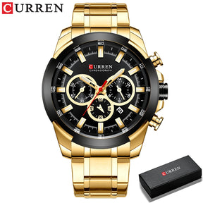 Relógio de pulso esportivo casual CURREN com pulseira de aço inoxidável e cronógrafo, relógio masculino de quartzo original de luxo