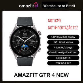 Amazfit GTR 4 NOVA Versão 2024, 46 mm, Smartwatch com Tela AMOLED, Aplicativo Zepp OS, Bateria com duração de 12 dias, Relógio GPS para Android e iOS