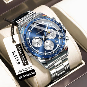 POEDAGAR Luxury Sport Watch For Men Waterproof Luminous Date Chronograph Man Wristwatch Stainless Steel Men's Quartz Watches+Box