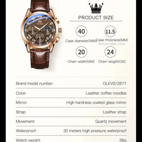 OLEVS  Relógios masculinos multifuncionais de aço inoxidável  à prova d'água.