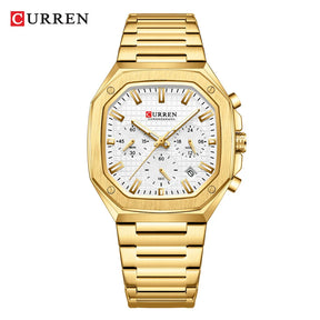 CURREN Casual Versatility Men's Square Stainless Steel Chronograph Watch with Date Vintage-Inspired Design Quartz Wristwatch