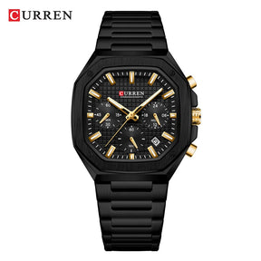 CURREN Casual Versatility Men's Square Stainless Steel Chronograph Watch with Date Vintage-Inspired Design Quartz Wristwatch