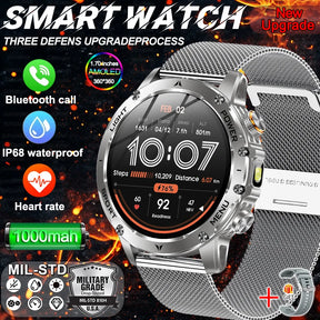 Novo relógio inteligente masculino de nível militar com bateria de 1000mAh, tela AMOLED de 1,7 polegadas, à prova d'água.