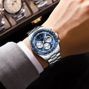 POEDAGAR Luxury Sport Watch For Men Waterproof Luminous Date Chronograph Man Wristwatch Stainless Steel Men's Quartz Watches+Box