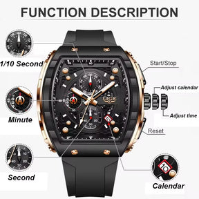 LIGE Man Watch Fashion Luxury Waterproof Silicone Strap Quartz Men's Watches Luminous Sports Auto Date Chronograph Simple Clocks
